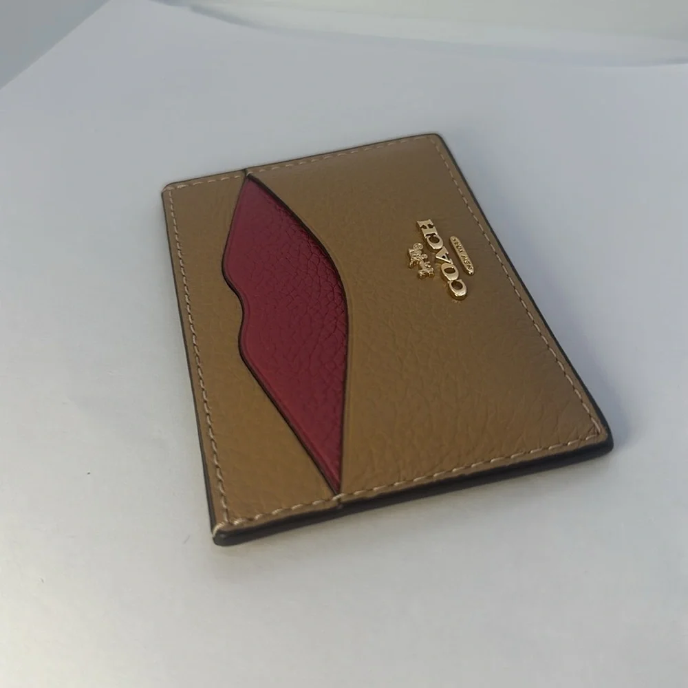 NWT Coach Card Case Wallet Pink Tan Leather Slim ID Holder